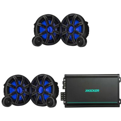 Kicker (2 Pair) 51MSS84 - MSS 8-Inch Component Premium Marine LED Speakers with 48KMA6004 4 Ch. Marine Amp Bundle
