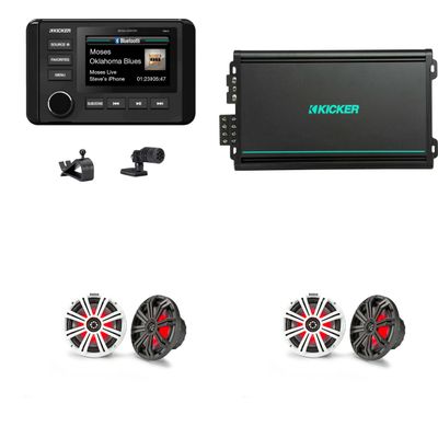 KICKER 51KMC4 Marine Source Unit & (2 Pair) 45KM84L 8" RGB LED Marine Speakers with 48KMA6004 4 Ch. Marine Amp Bundle