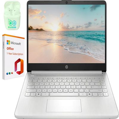 HP 14" LED Business Laptop Computer, 32GB RAM 640GB Storage (128GB UFS + 512GB SD Card), Intel Quad-Core N150 Processor, Windows 11 S & 1-Year Microsoft Office 365 Included, PLUSERA Earphones, Silver