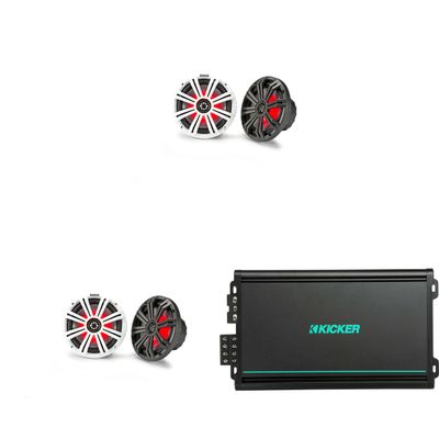 Kicker (2 Pair) 45KM84L 8" RGB LED Marine Speakers with 48KMA6004 4 Ch. Marine Amp Bundle