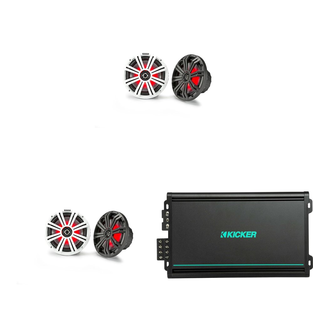 Kicker (2 Pair) 45KM84L 8" RGB LED Marine Speakers with 48KMA6004 4 Ch. Marine Amp Bundle