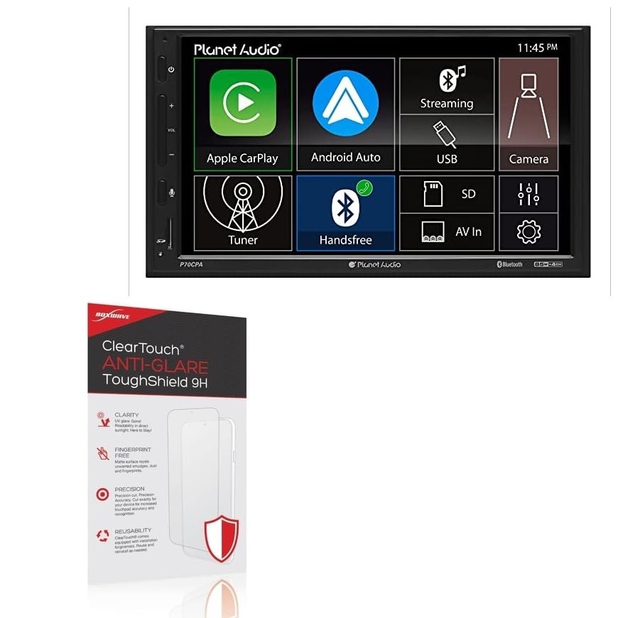 BoxWave Screen Protector Compatible with Planet Audio P70CPA - ClearTouch Anti-Glare ToughShield 9H (2-Pack), Anti-Glare 9H Tough Flexible Film Screen Protector