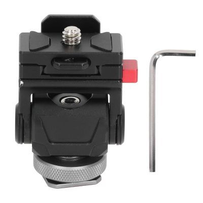 Camera Monitor Mount with 360 Degree Rotation, 180 Degree Tilt, Cold Shoe and 1/4 Inch Screw, Aluminum Alloy Material for Tripods, Cameras and More