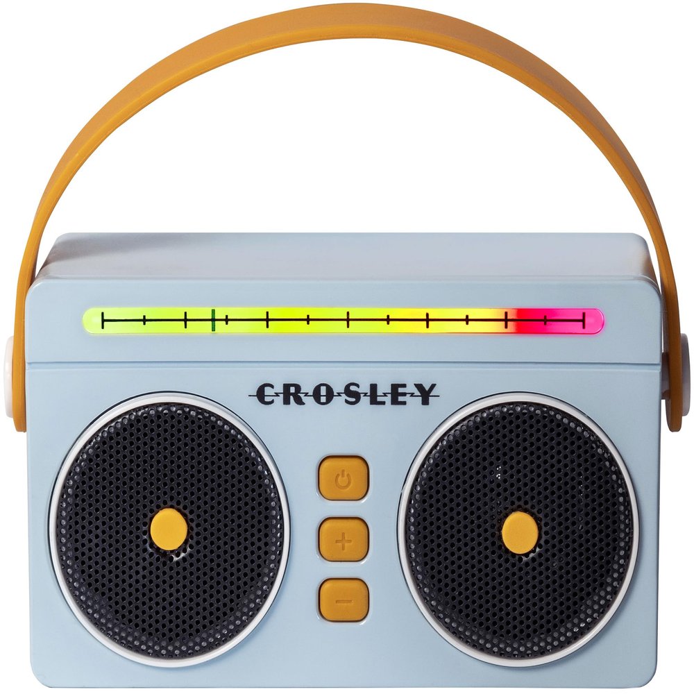 Crosley CR3050A-SB Mini Boombox Retro Portable Bluetooth Speaker with LED Lights, Sky Blue