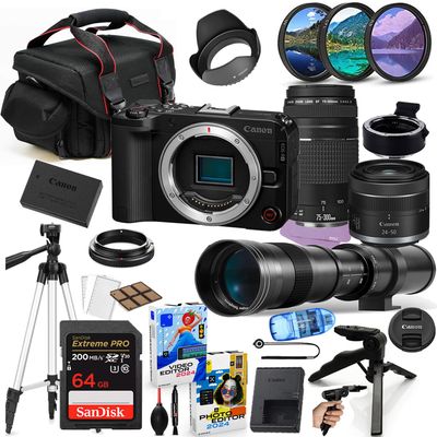 Canon EOS R50 V Mirrorless Camera with 24-50mm & 75-300mm Lens Bundle + Accessory Package Including 420-800mm Telephoto, 64GB Extreme Memory, Filters, Photo-Video Software & More (30 Pieces) (Renewed)