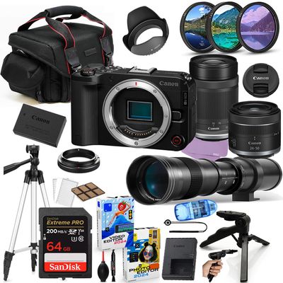 Canon EOS R50 V Mirrorless Camera with 24-50mm & 55-210mm Lens Bundle + Accessory Package Including 420-800mm Telephoto, 64GB Extreme Memory, Filters, Photo-Video Software & More (29 Pieces) (Renewed)
