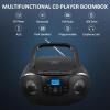 Portable CD Player Boombox with FM Radio, Top Loading CD Stereo Boom Box for Home, Bluetooth, Remote Control, LED Light, Headphone/Mic Jack, Support CD-R/RW/MP3-CD, USB, LCD Display, Black view 2