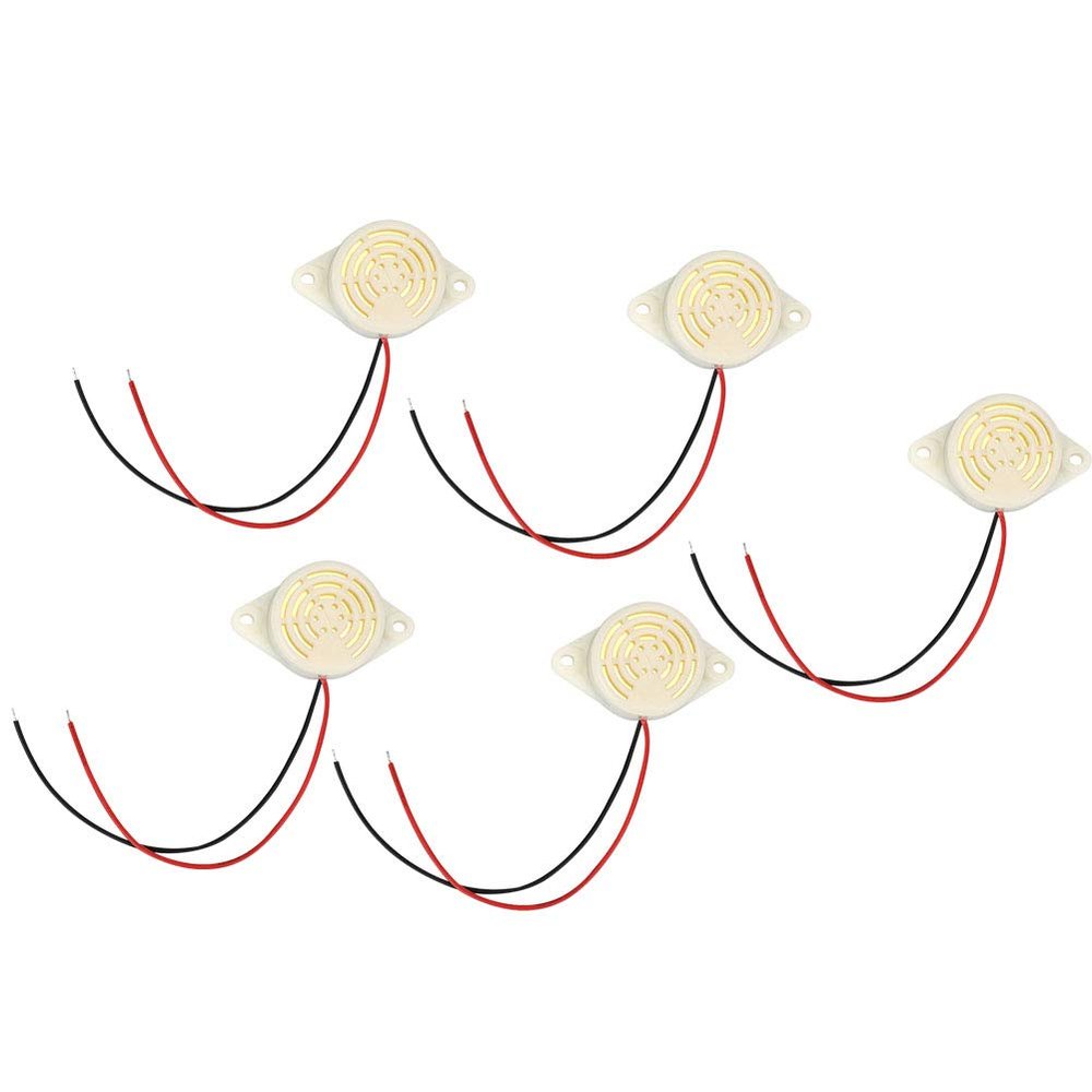 Electronic Buzzer Alarm, 5pcs DC 3-24V 95dB Active Buzzer Alarm Sounder Continuous Sound Beep with Wire Lead (Pack of 5)