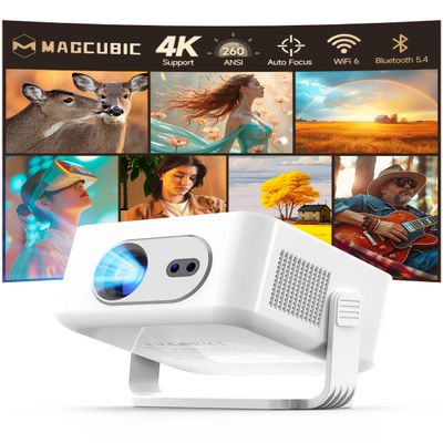 2026 Smart Projector 4K & 8K Support, Portable Projector with WiFi 6 and Bluetooth 5.4, Auto Focus & Vertical Keystone, 180Rotatable, Mini Proyector for Outdoor Home HY300Max