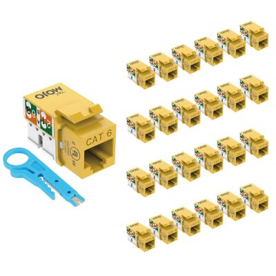Tecmojo UL Listed 1000 Mbps Cat6 Keystone Jack Insert 25 -Pack, 90 Degree Punch Down RJ45 Keystone Jack Adapter Slim Profile for Patch Panel & Wall Plate, Yellow