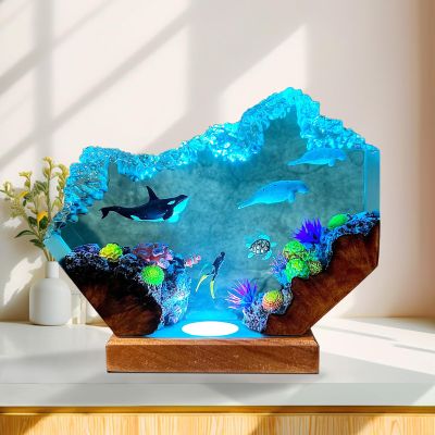 VISIOLEX Handmade 3D Resin lamp - Ocean Resin Night lamp, Adjustable lamp, Men's Office Decoration, Unique Gift for Mother's and Father's Birthday (Model C, 8 * 5in)