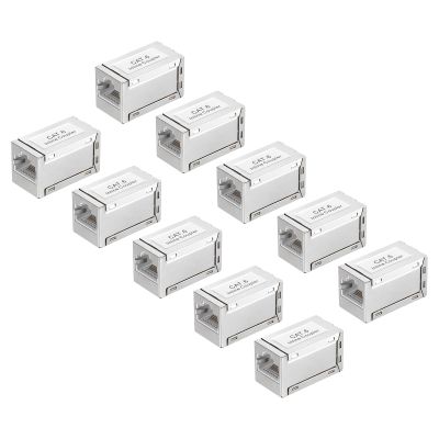 MECCANIXITY 10PCS RJ45 CAT6 8P8C Ethernet Coupler, Ethernet Coupler Female to Female in Line Cat6 Cat5e Cat5 Extender Cable Adapter, Silver