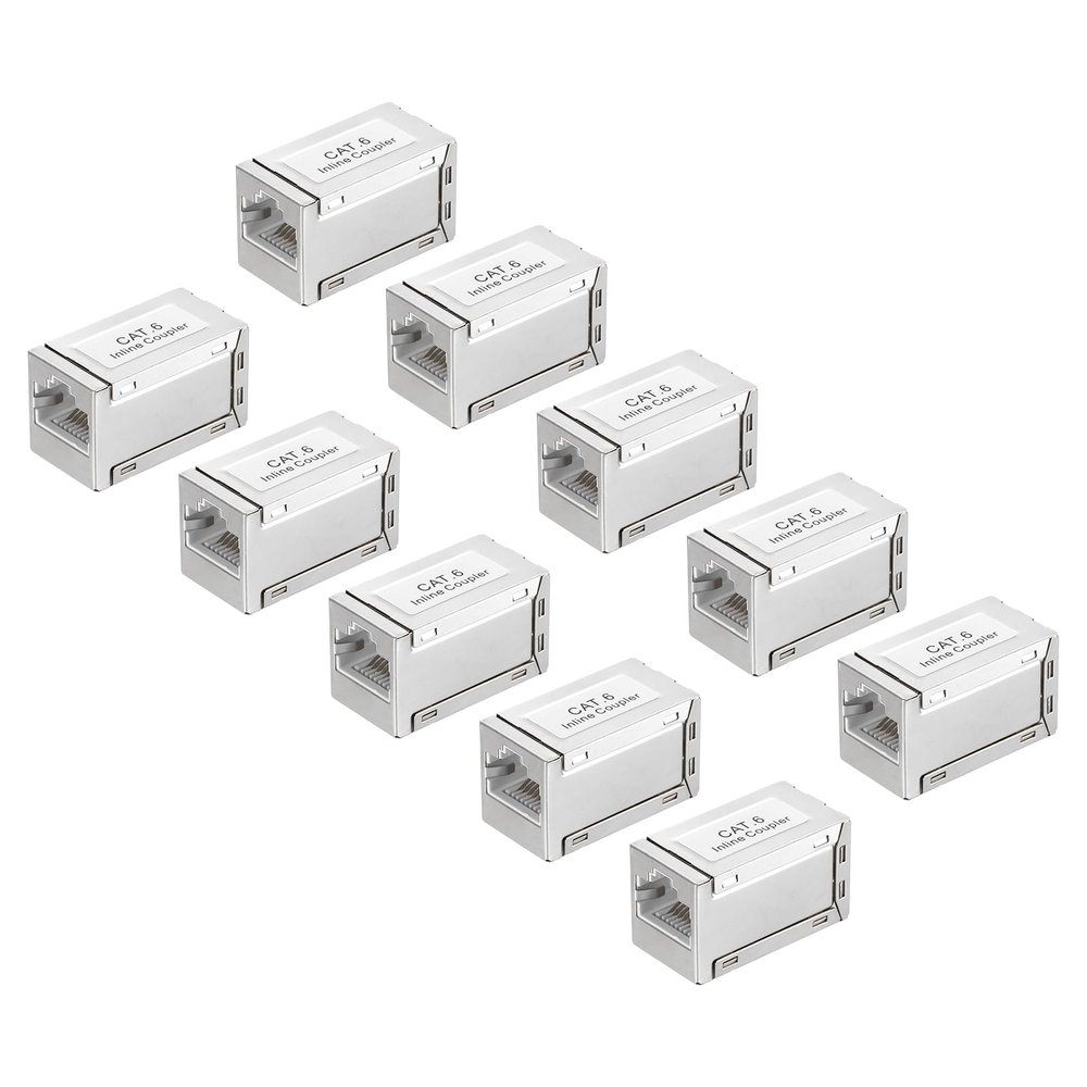 MECCANIXITY 10PCS RJ45 CAT6 8P8C Ethernet Coupler, Ethernet Coupler Female to Female in Line Cat6 Cat5e Cat5 Extender Cable Adapter, Silver