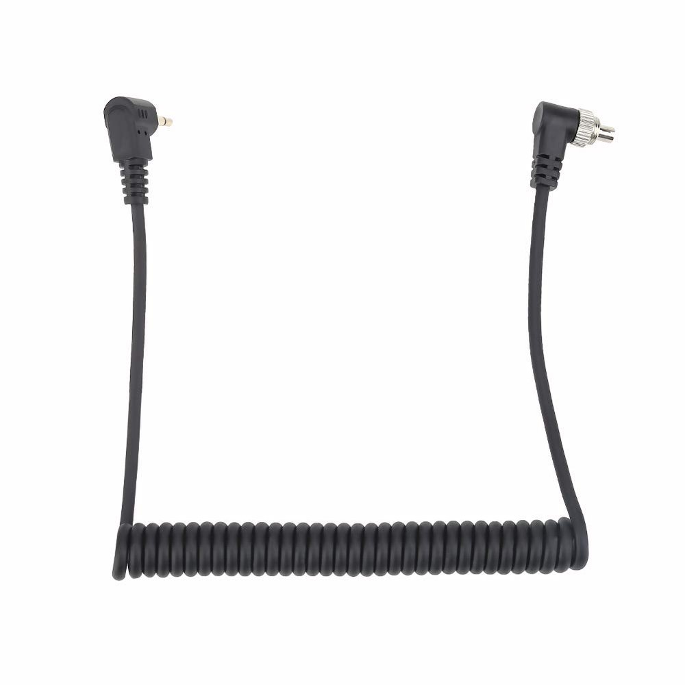 Yunir 2.5mm Flash Sync Cord Male to PC Cable, Professional Coiled Flash Sync Cable with Screw Lock for Camera and Flash Trigger, Integrated Lighting, Extended to 100cm