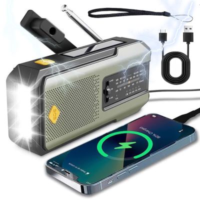Hand Crank Solar Radio, 2025 New Solar Powered Radio with Hand Crank, 2000mah Emergency Weather Radio Outdoor, Radios Portable Am Fm, USB/Solar/Hand Crank Charging, SOS Alarm Led (Green)