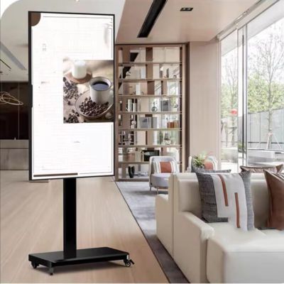QICBYING Mobile TV Cart On Wheels - Portable Floor TV Stand Holds, for 32-75 Inch LED Flat Screen, Height Adjustable Mobile TV Cart, Horizontal and Vertical Screen Fixed, Up to 80kg(32-55in tv)