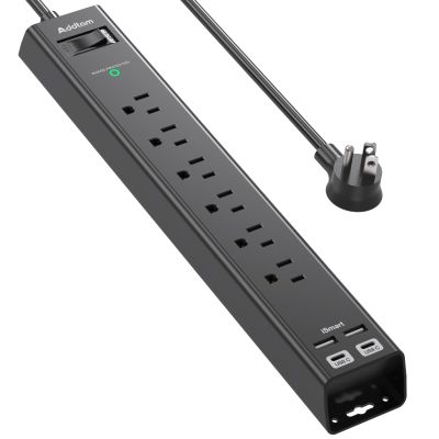 6Ft Extension Cord - Addtam Power Strip Surge Protector with 6 AC Outlets and 4 USB (2 USB-C) Ports, 1875W/15A, Wall Mount, Multi Plug Outlet Extender for Home Office College Dorm Room Essentials