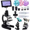 Herwicm Microscope 40X-2500X Magnification, HD Wide Angle Eyepieces, 4-inch High-Pixel Display with LED Fill Light 3, Cell Phone Observable, for Home School Labs (Black) view 1