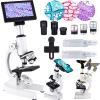 Herwicm Microscope 40X-2500X Magnification, HD Wide Angle Eyepieces, 4-inch High-Pixel Display with LED Fill Light 3, Cell Phone Observable, for Home School Labs (White) view 1