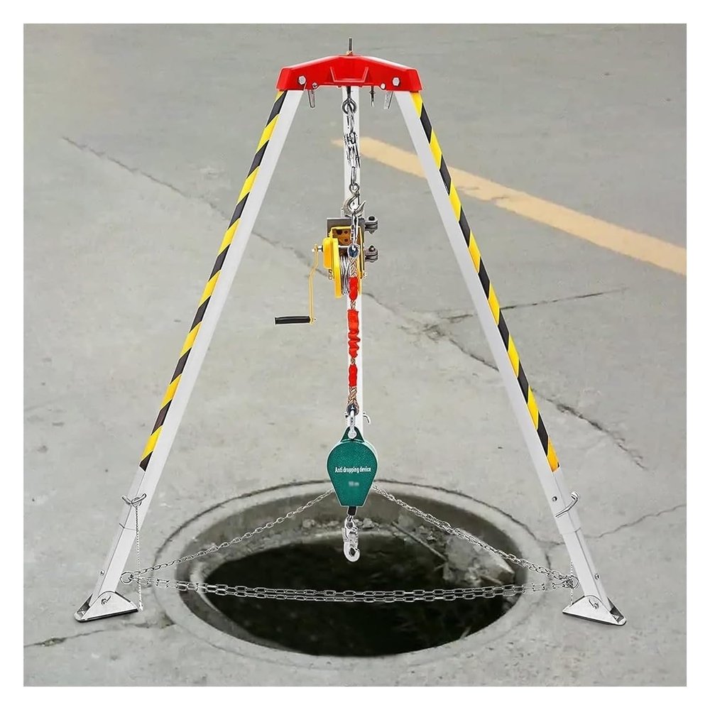 Heavy Duty Emergency Rescue Tripod & Winch 1200lbs/1800lbs/2600lbs - Portable Confined Space Tripod for Sewer, Well, Pipeline Rescue & Firefighting (2600LBS/1180KG)