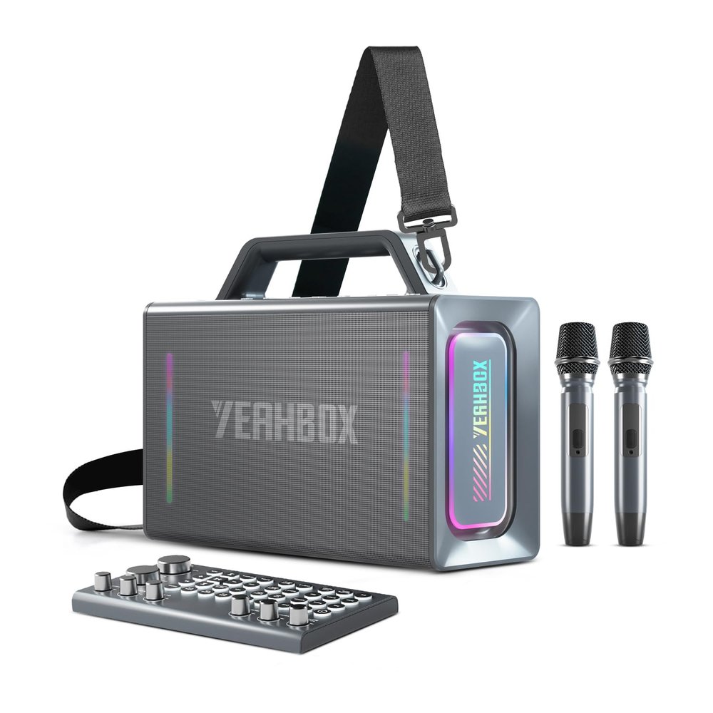 Yeahbox Thunder 500 Party Speaker  200W Max Power Bluetooth PA System with Dual Wireless Microphones, DSP Sound Card, LED Lights & 10H Playtime, Portable for Outdoor, Home, and Events