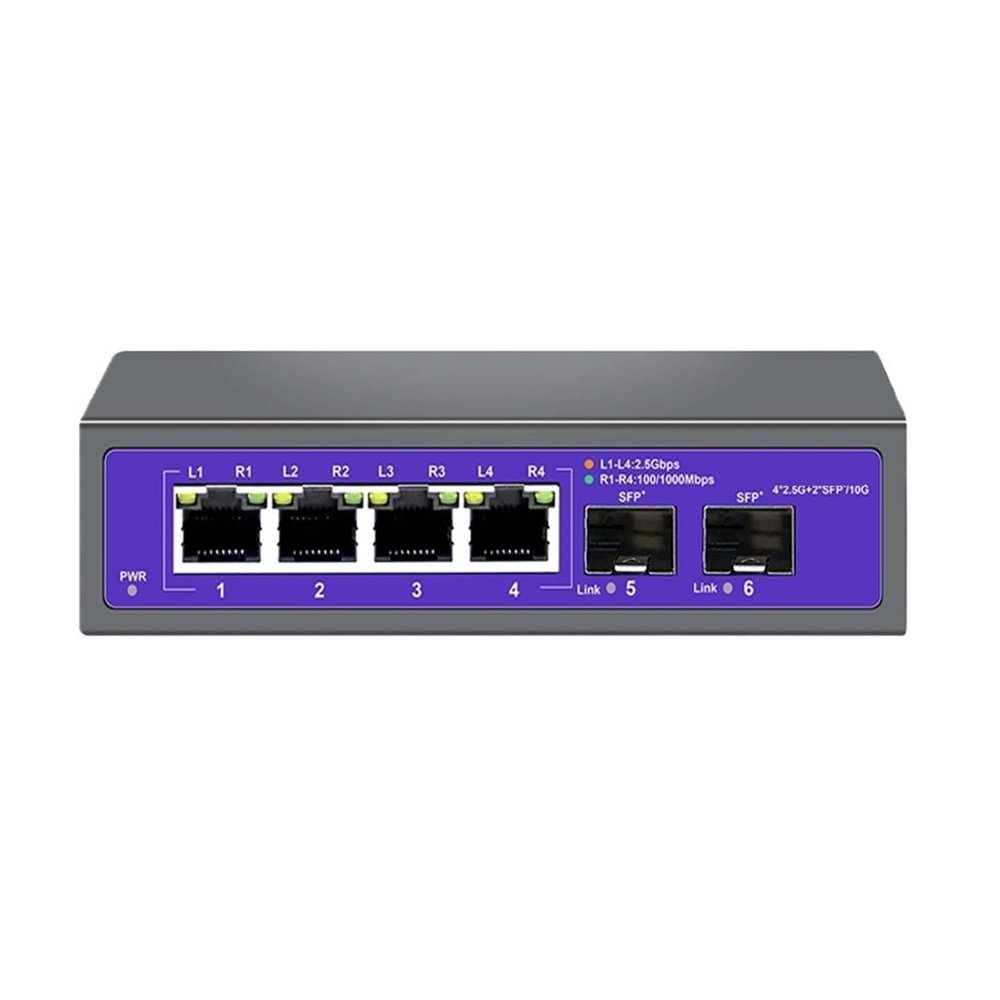 2.5Gbps Ethernet Switch 4-Port 2500Mbps Network Switch 2-Port 10G SFP+ Slot Home Lab Hub Internet Splitter and Play(US Plug)