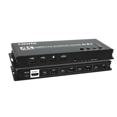 4K HDMI KVM Switch 4x1 Quad Multi Viewer 4 in 1 Out KVM HDMI Processor Screen Multiviewer Seamless for 4 PC Share Mouse Keyboard