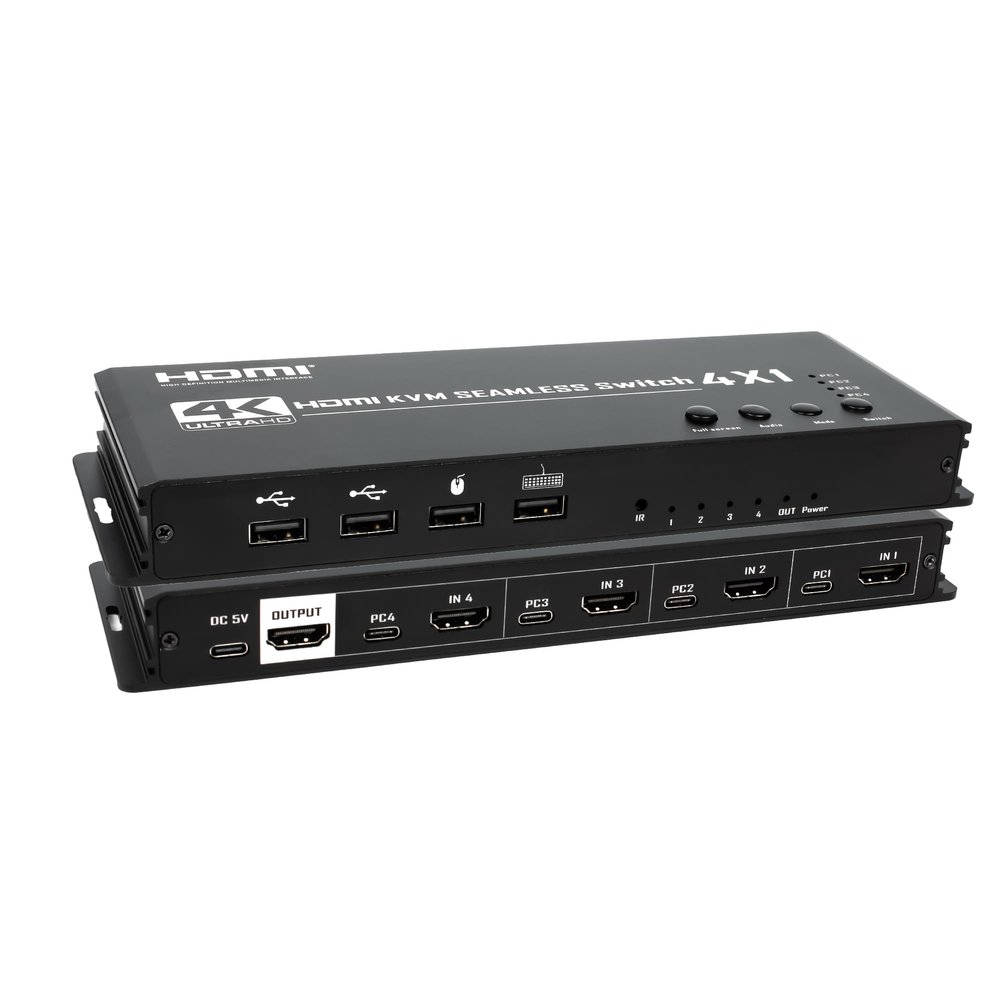 4K HDMI KVM Switch 4x1 Quad Multi Viewer 4 in 1 Out KVM HDMI Processor Screen Multiviewer Seamless for 4 PC Share Mouse Keyboard