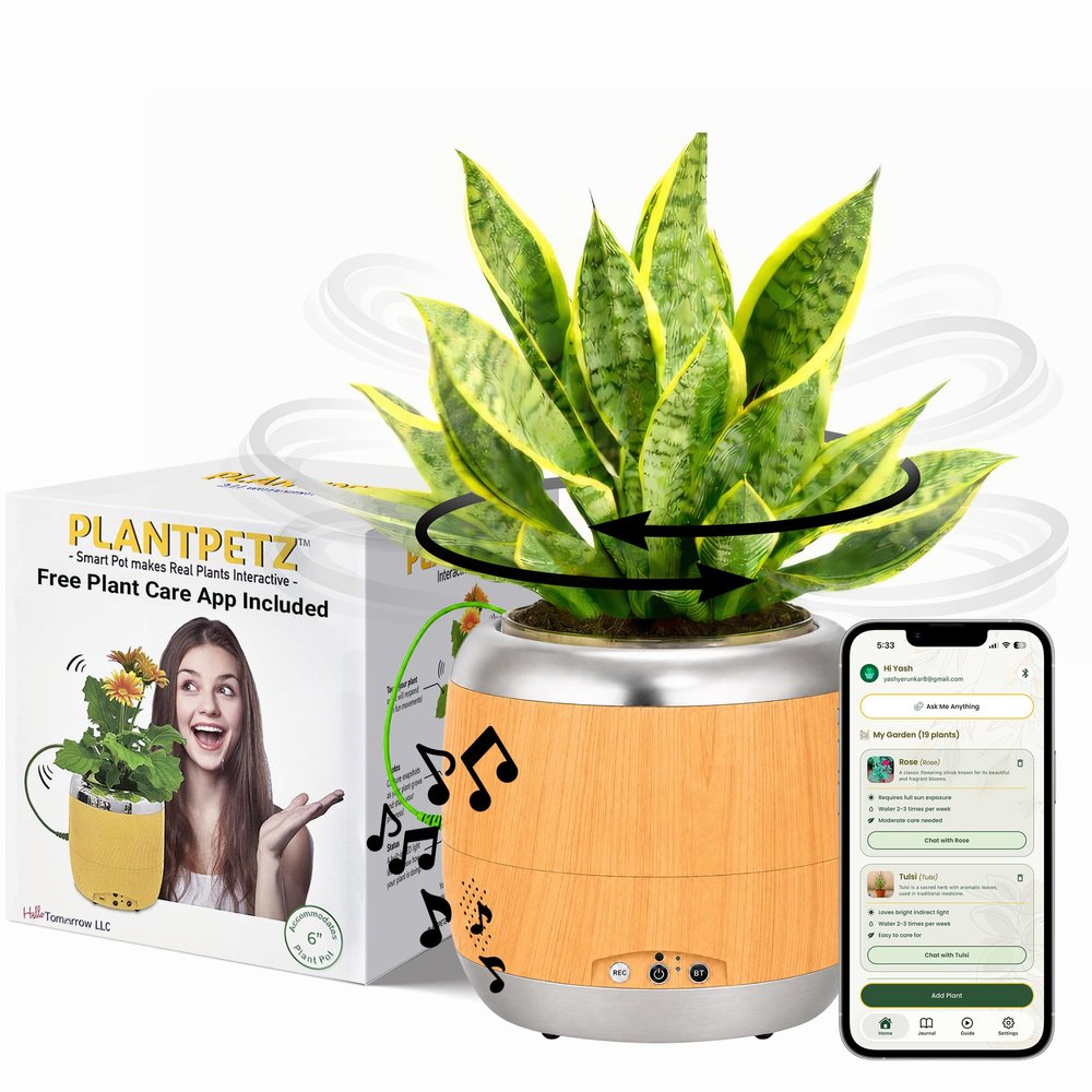 Interactive Smart Robotic Planter Pot & Bluetooth Speaker & Plant Care App - 6 Inch Pots - Sequoia