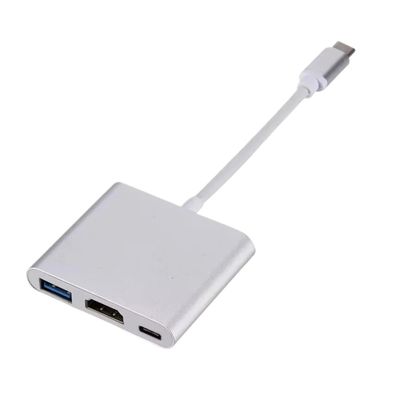 USB C to HDMI-Compatible Adapter TPE-c Digital AV Multiport Adapter 3 Converter to 4K 1080P for(Silver 3 in 1)