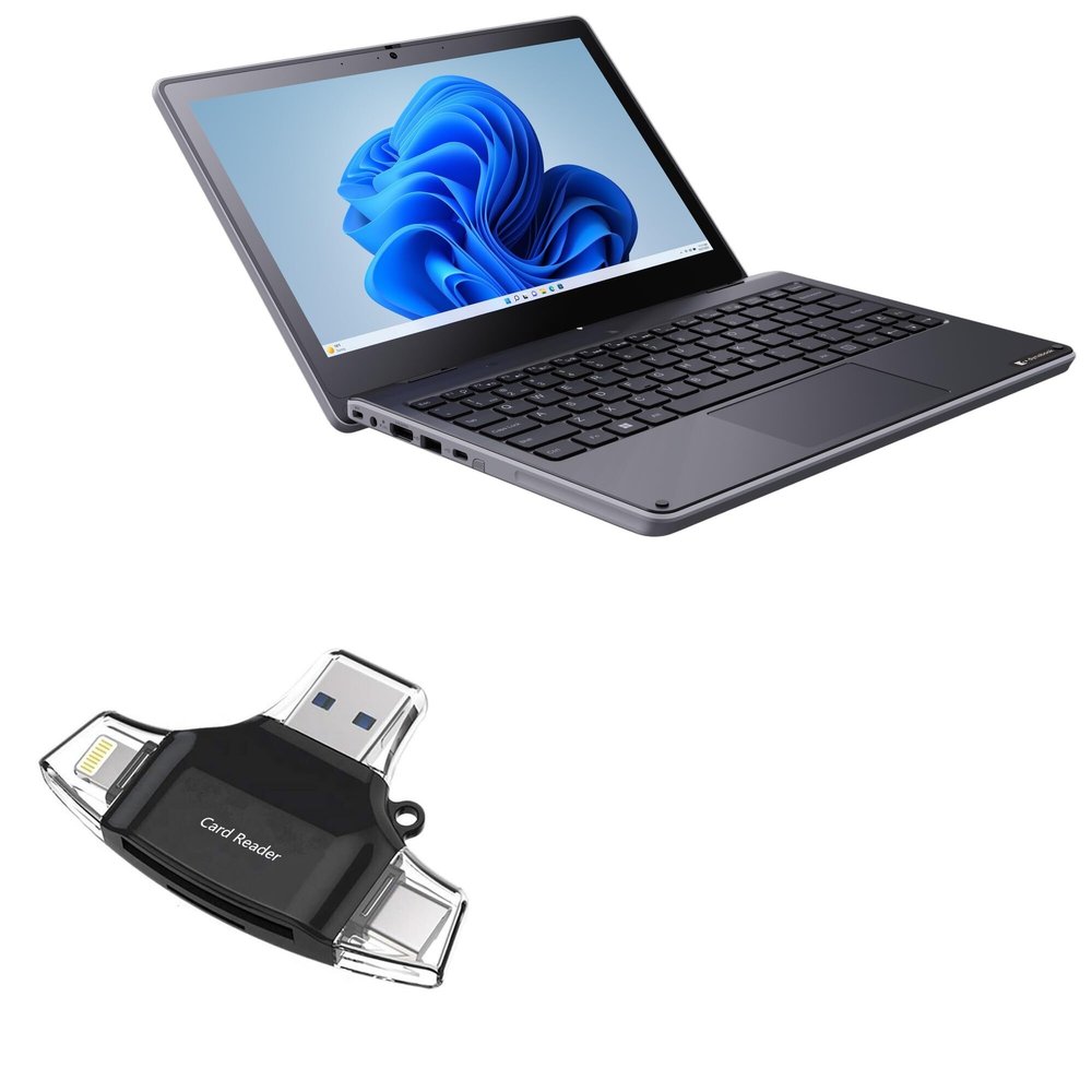 BoxWave Smart Gadget Compatible with Dynabook E11 (with Touchscreen) - AllReader SD Card Reader, microSD Card Reader SD Compact USB - Jet Black