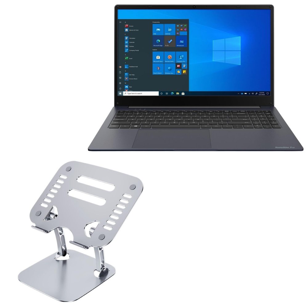 BoxWave Stand and Mount Compatible with Dynabook Satellite Pro C50 - Executive VersaView Laptop Stand, Ergonomic Adjustable Viewing Angle Metallic Riser - Metallic Silver