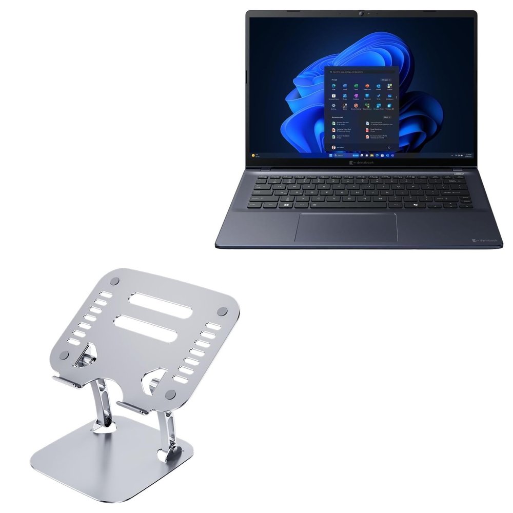 BoxWave Stand and Mount Compatible with Dynabook Portege X40-M (with Touchscreen) - Executive VersaView Laptop Stand, Ergonomic Adjustable Viewing Angle Metallic Riser - Metallic Silver