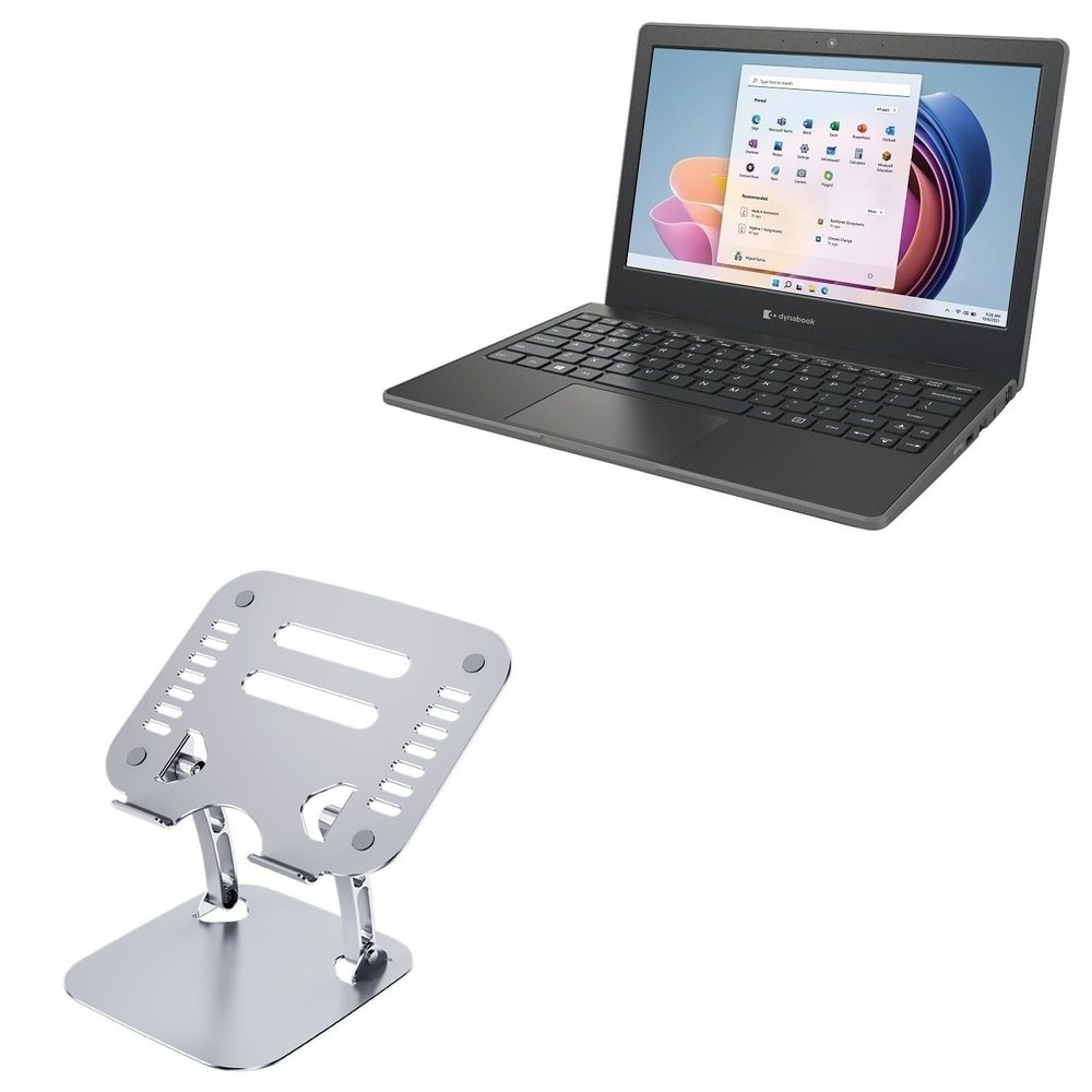 BoxWave Stand and Mount Compatible with Dynabook E10 - Executive VersaView Laptop Stand, Ergonomic Adjustable Viewing Angle Metallic Riser - Metallic Silver