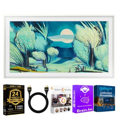 Samsung 65-Inch Modern White The Frame LS03D QLED 4K Smart TV Bundle, Quantum HDR, Art Mode, Slim Fit Wall Mount, Alexa Built-in w/Bezel, AUX HDMI Cable, CPS 24-Month Protection, Streaming Bundle