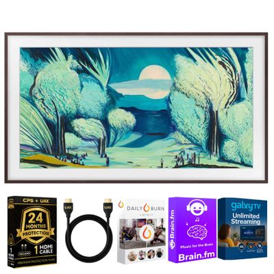 Samsung 65-Inch Modern Brown The Frame LS03D QLED 4K Smart TV Bundle, Quantum HDR, Art Mode, Slim Fit Wall Mount, Alexa Built-in w/Bezel, AUX HDMI Cable, CPS 24-Month Protection, Streaming Bundle