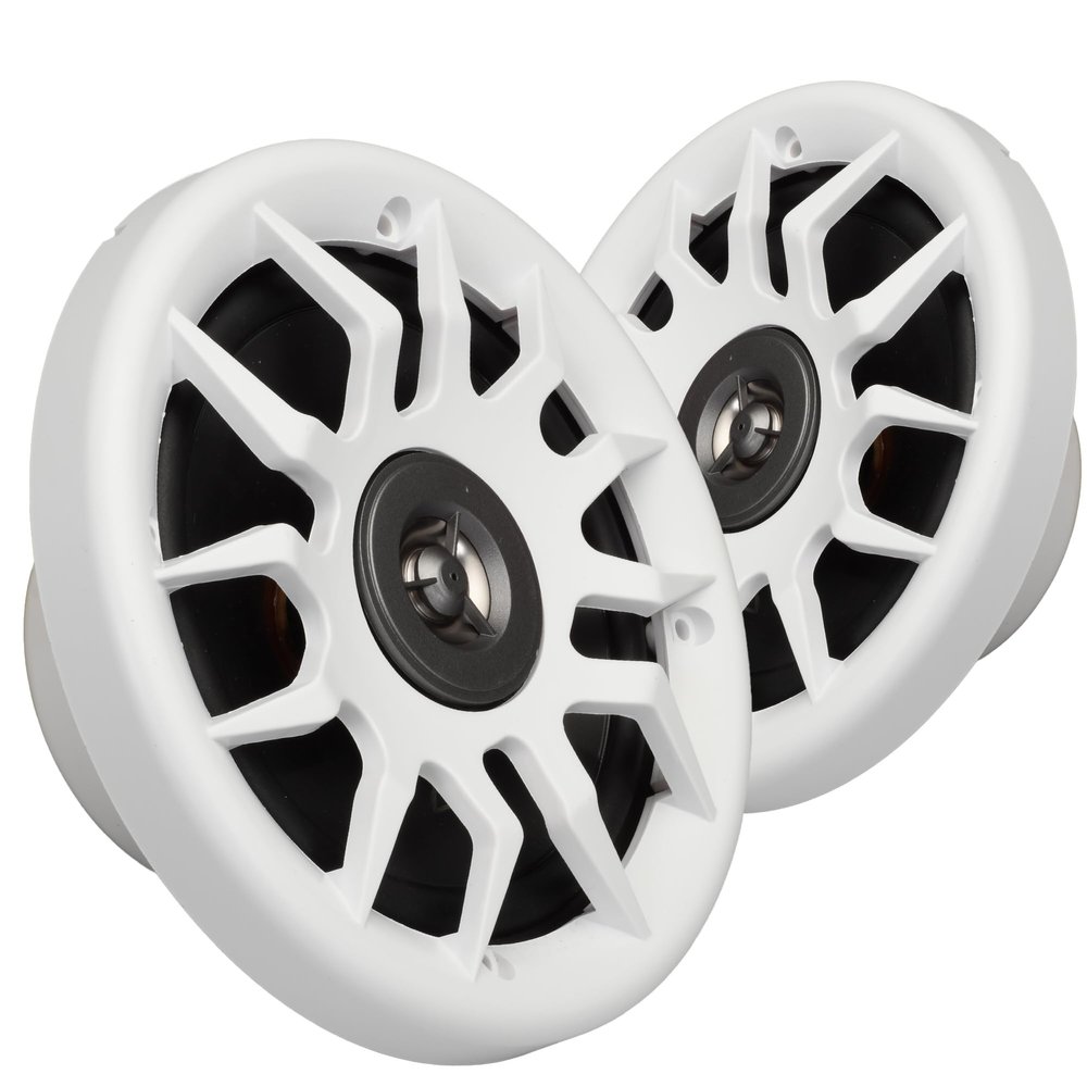 Marine Audio Speakers, 80 Watts, 6.5 Inch, Water Resistant, UV-Resistant, with Metallic Dome Tweeter, High-Performance Marine, RV & Vehicle Upgrade (White)