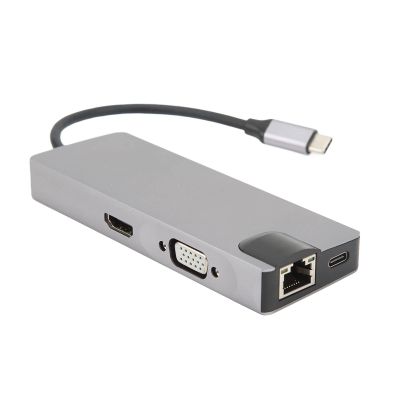 8 in 1 Type C Hub Adapter, USB3.0 Docking Station with 87W PD Fast Charging, 4K HD Output, RJ45 Network Port, VGA Interface, Aluminum Alloy Material