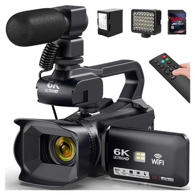 YPMart() 6K Ultra HD Professional Video Cameras for Photography 18X Digital Zoom Live Streaming Camcorders 64MP Vlogging Recorder(with Light mic)