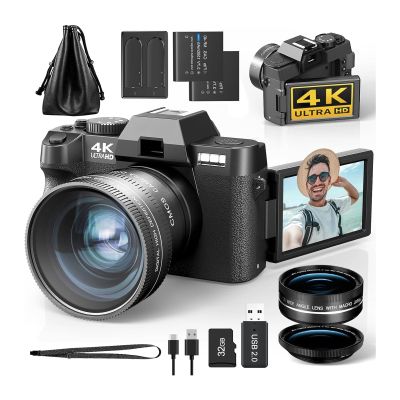 YPMart() Macro Lens 4K Digital Camera Flip Screen Selfie Camcorder 48MP Vlog WiFi Webcam Video Recorder 16X Zoom