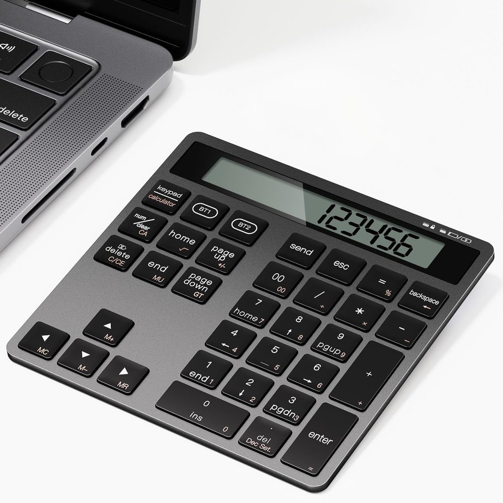 Bluetooth Number Pad, Wireless Numeric Keypad Calculator with Display, USB-C Rechargeable External 34-Keys Numpad, Financial Data Entry Keyboard for iMac, MacBook Air/Pro, PC Desktop, Laptop Notebook