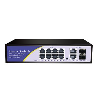 10-Port POE Gigabit Switch 48V VLAN 10/100/1000Mbps 8 POE 1000M Port + 2 uplink Port Network Switch(B-Model)