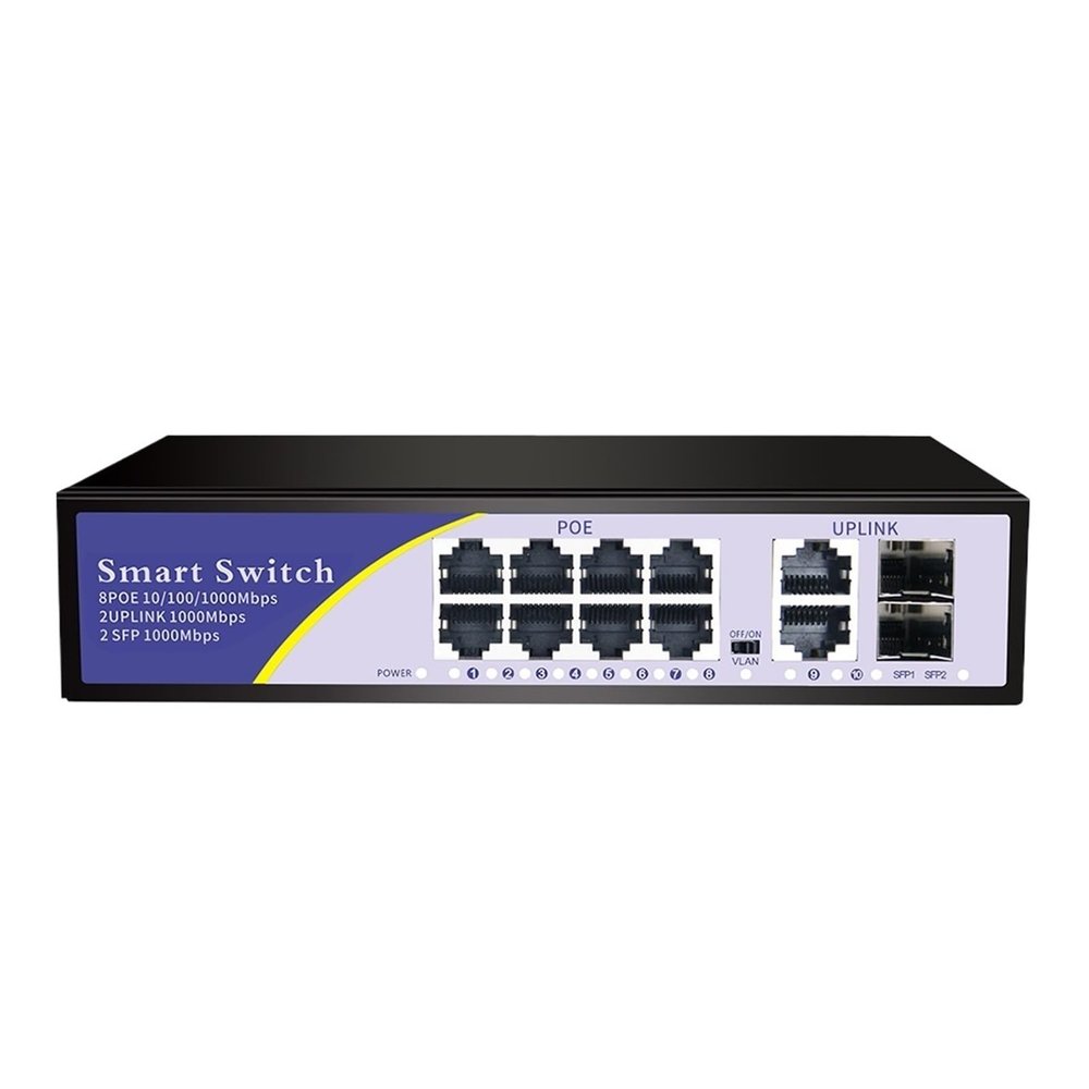 10-Port POE Gigabit Switch 48V VLAN 10/100/1000Mbps 8 POE 1000M Port + 2 uplink Port Network Switch(B-Model)