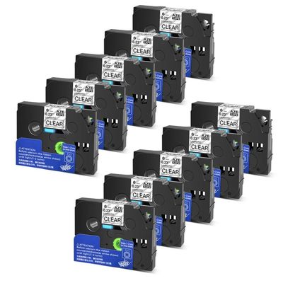 10PK Compatible Label Tape for TZe-111 TZ-111 TZ111 AZe-111 6mm Black On Clear Laminated Tape for Label Maker
