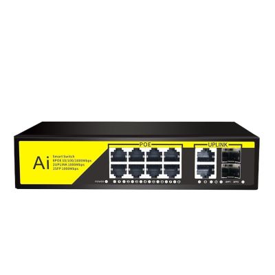 52V POE Switch 100Mbps/1000Mbps Ethernet Switch 6/12 Port 802.3 Af/at Ethernet Network(Black-12port)
