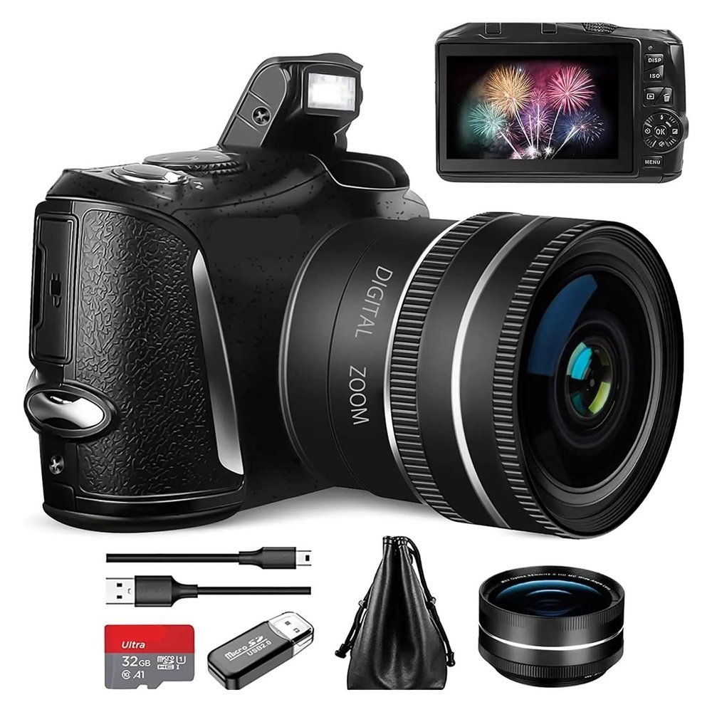 YPMart() 4K Digital Camera for Photography and Video 48MP Vlogging 52mm Wide Angle 16X Zoom 3.0 Inch Screen