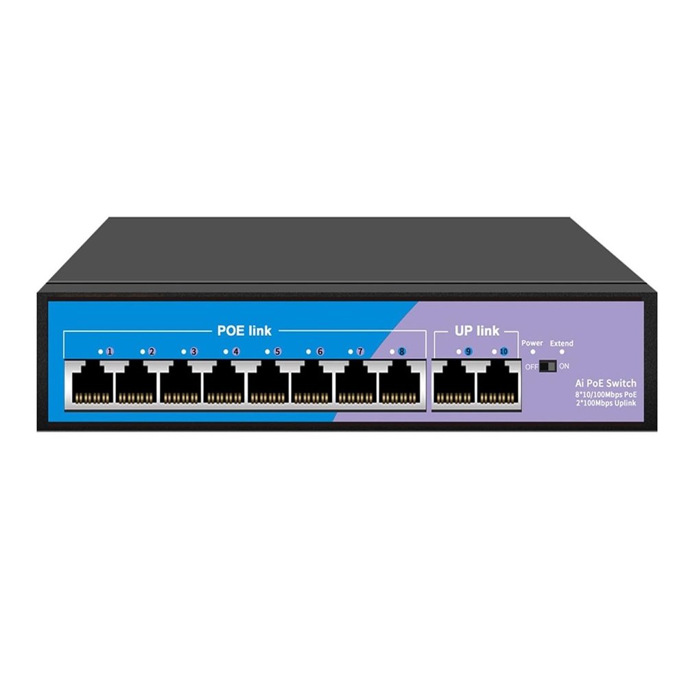 48V PoE Switch 4/8 Port POE 10/100Mbps Fast Ethernet Switch IEEE802.3AF/at Extended to 250m(10Port)