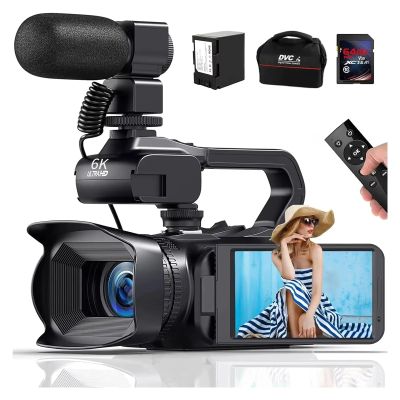 YPMart() 6K HD Video Cameras for Photography 64MP WiFi Professional Livestream Webcam Camcorder for Night Vision Vlogging Camera(with mic)
