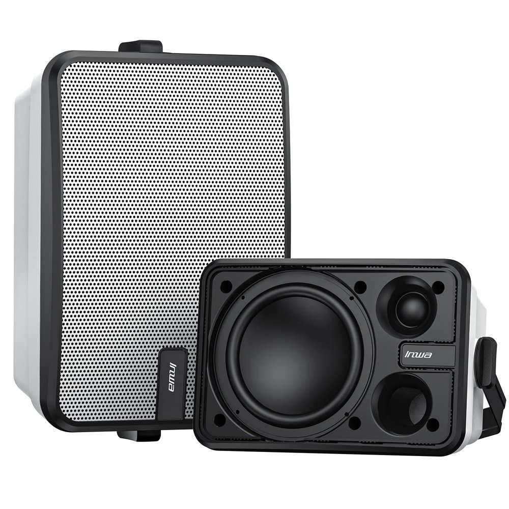 Inwa Outdoor Bluetooth Speakers, Waterproof Wall Mount Speaker, Powerful Indoor/Outdoor Sound System, Wireless Sync Up to 100 Speakers, Suitable for Patio/Porch/Gazebo/Garage, Pair (MZ-658)