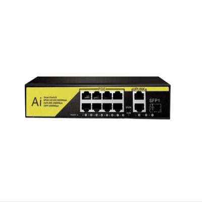 10-Port POE Switch Gigabit Network Switch POE VLAN with SFP 10/100/1000Mbps(8 POE 1 SFP Yellow)
